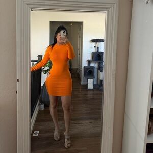 Fashion Nova Bright Orange Long Sleeve Dress